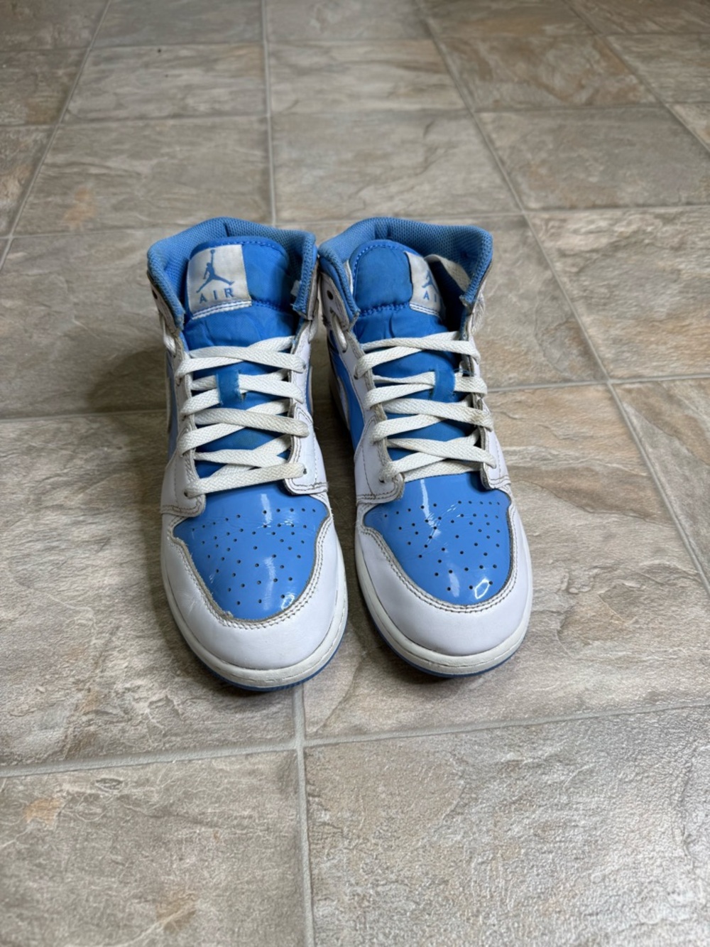 Jordan Kids White and Blue High-Top Sneakers